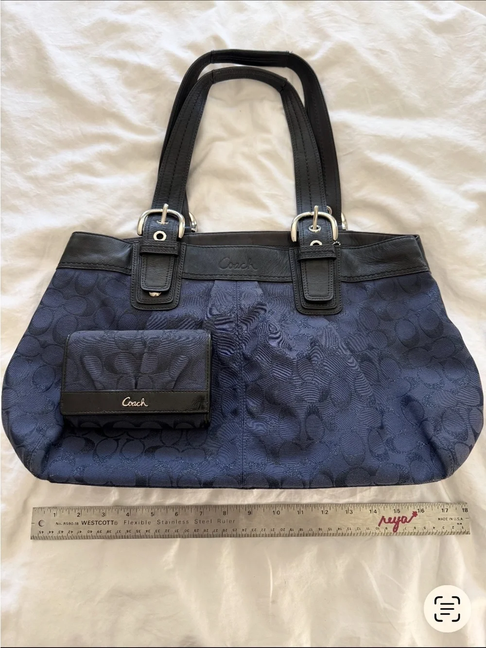 VINTAGE Coach Navy Signature SoHo Tote Bag with Matching Wallet